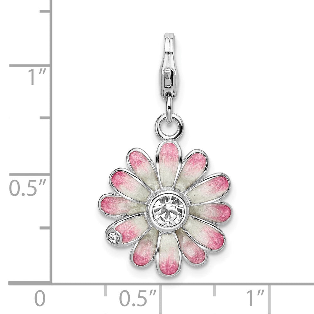 Amore La Vita Sterling Silver Rhodium-plated Polished Enameled Flower Charm with Fancy Lobster Clasp QCC823