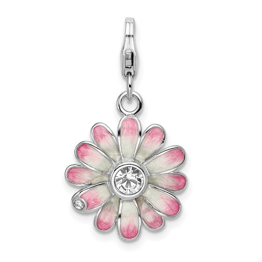 Amore La Vita Sterling Silver Rhodium-plated Polished Enameled Flower Charm with Fancy Lobster Clasp QCC823