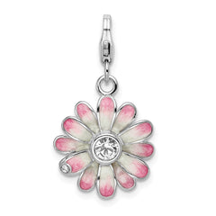 Amore La Vita Sterling Silver Rhodium-plated Polished Enameled Flower Charm with Fancy Lobster Clasp QCC823