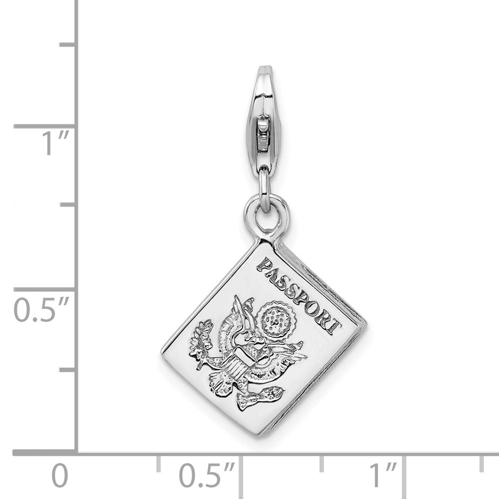 Amore La Vita Sterling Silver Rhodium-plated Polished 3-D Passport Charm with Fancy Lobster Clasp QCC959