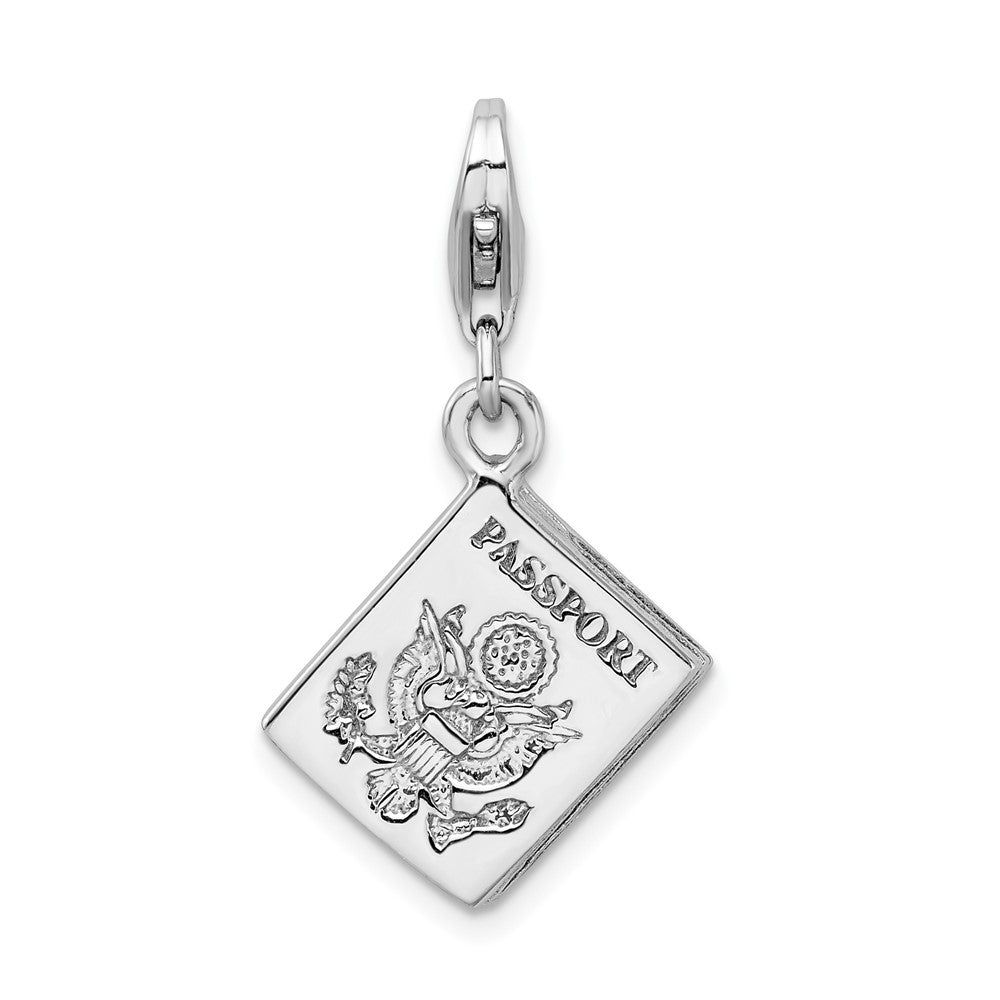 Amore La Vita Sterling Silver Rhodium-plated Polished 3-D Passport Charm with Fancy Lobster Clasp QCC959