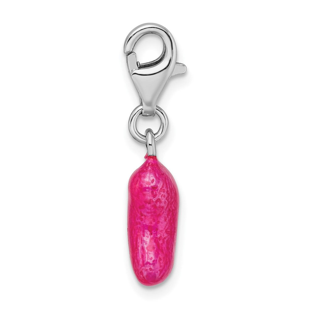 Amore La Vita Sterling Silver Rhodium-plated Polished 3-D Enameled Pink Jelly Bean Charm with Fancy Lobster Clasp QCC966