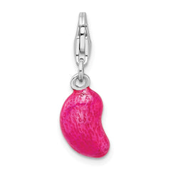 Amore La Vita Sterling Silver Rhodium-plated Polished 3-D Enameled Pink Jelly Bean Charm with Fancy Lobster Clasp QCC966