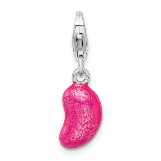 Amore La Vita Sterling Silver Rhodium-plated Polished 3-D Enameled Pink Jelly Bean Charm with Fancy Lobster Clasp QCC966