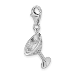 Amore La Vita Sterling Silver Rhodium-plated Polished 3-D CZ Martini Glass Charm with Fancy Lobster Clasp QCC971
