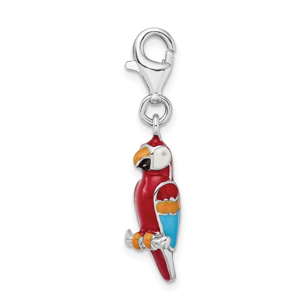 Amore La Vita Sterling Silver Rhodium-plated Polished 3-D Enameled Parrot Charm with Fancy Lobster Clasp QCC975