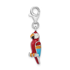 Amore La Vita Sterling Silver Rhodium-plated Polished 3-D Enameled Parrot Charm with Fancy Lobster Clasp QCC975