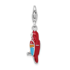 Amore La Vita Sterling Silver Rhodium-plated Polished 3-D Enameled Parrot Charm with Fancy Lobster Clasp QCC975