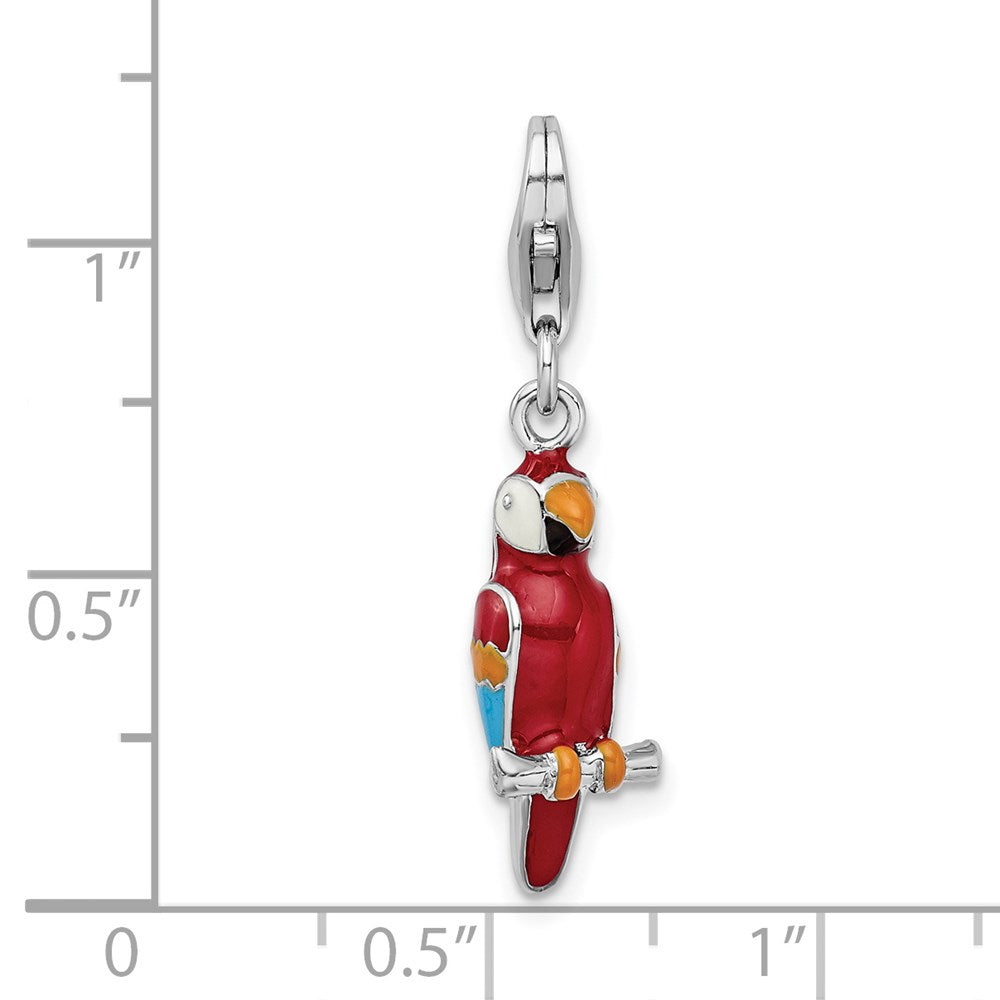Amore La Vita Sterling Silver Rhodium-plated Polished 3-D Enameled Parrot Charm with Fancy Lobster Clasp QCC975