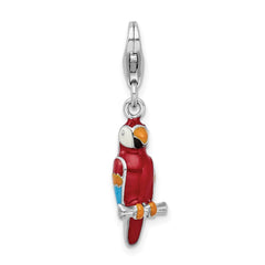 Amore La Vita Sterling Silver Rhodium-plated Polished 3-D Enameled Parrot Charm with Fancy Lobster Clasp QCC975