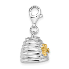 Amore La Vita Sterling Silver Rhodium-plated and Gold-plated Polished 3-D Beehive Charm with Fancy Lobster Clasp QCC978