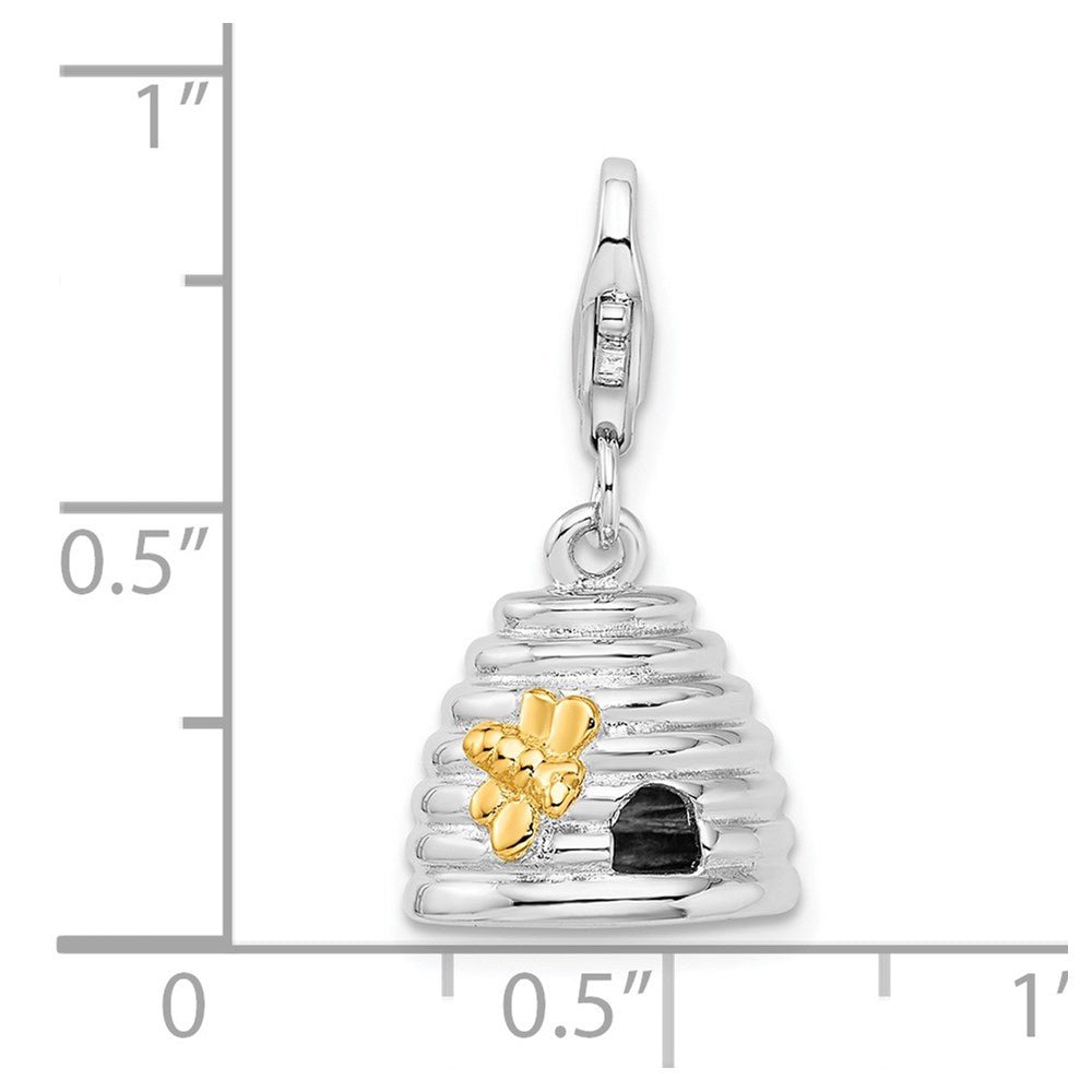 Amore La Vita Sterling Silver Rhodium-plated and Gold-plated Polished 3-D Beehive Charm with Fancy Lobster Clasp QCC978