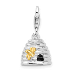 Amore La Vita Sterling Silver Rhodium-plated and Gold-plated Polished 3-D Beehive Charm with Fancy Lobster Clasp QCC978