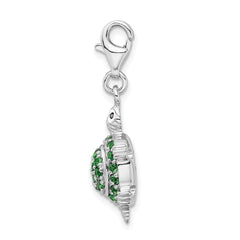 Amore La Vita Sterling Silver Rhodium-plated Polished 3-D CZ Green Turtle Charm with Fancy Lobster Clasp QCC981