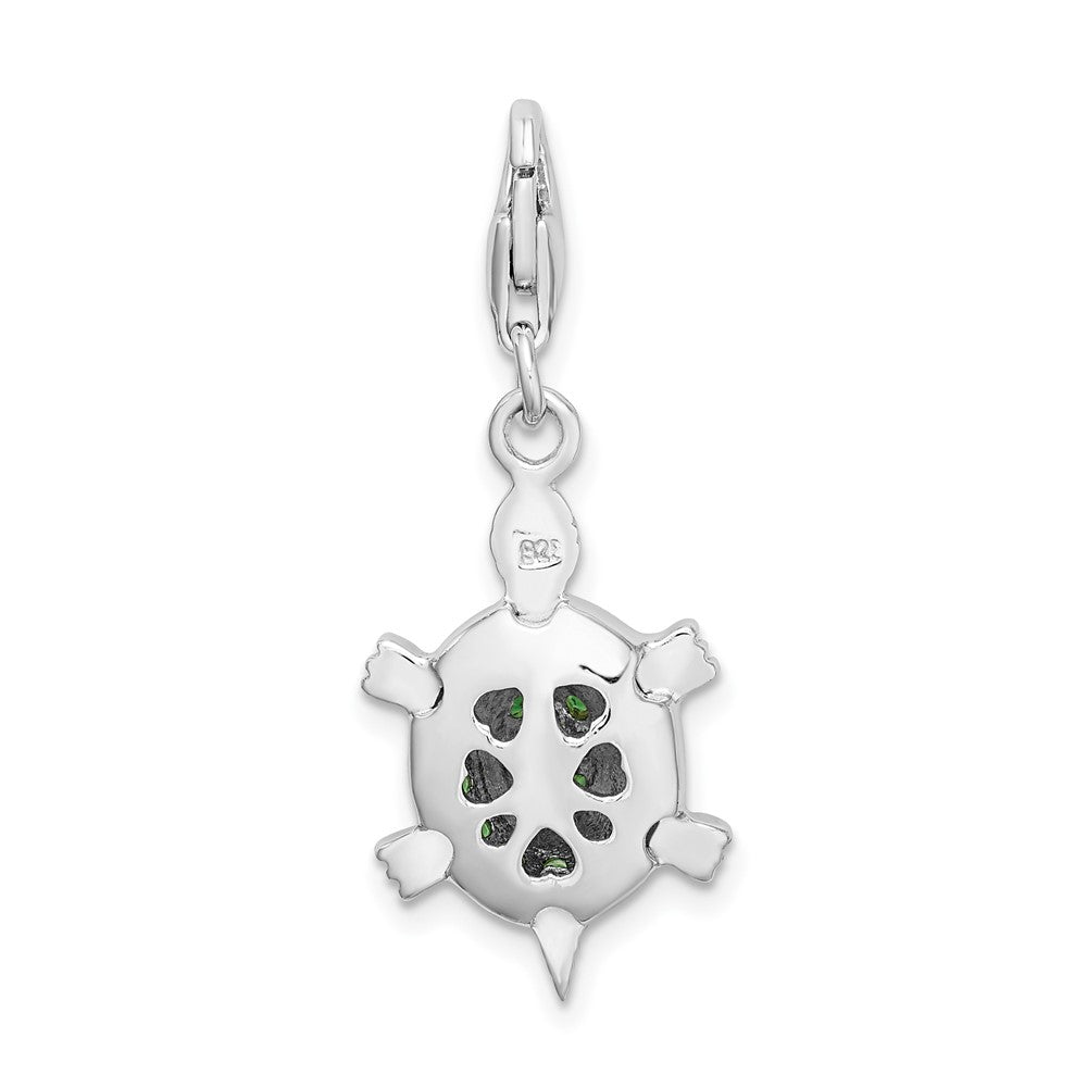 Amore La Vita Sterling Silver Rhodium-plated Polished 3-D CZ Green Turtle Charm with Fancy Lobster Clasp QCC981