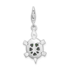 Amore La Vita Sterling Silver Rhodium-plated Polished 3-D CZ Green Turtle Charm with Fancy Lobster Clasp QCC981