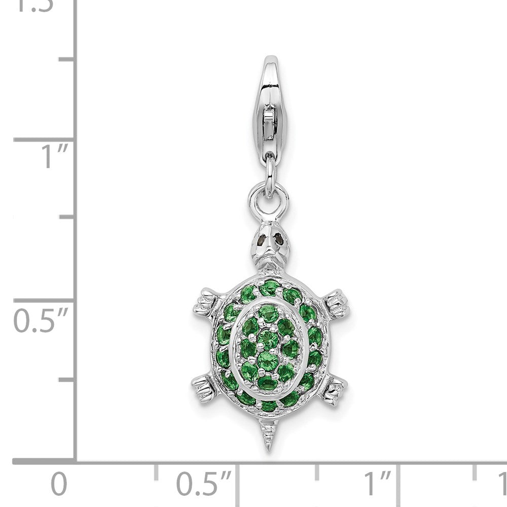 Amore La Vita Sterling Silver Rhodium-plated Polished 3-D CZ Green Turtle Charm with Fancy Lobster Clasp QCC981