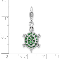 Amore La Vita Sterling Silver Rhodium-plated Polished 3-D CZ Green Turtle Charm with Fancy Lobster Clasp QCC981