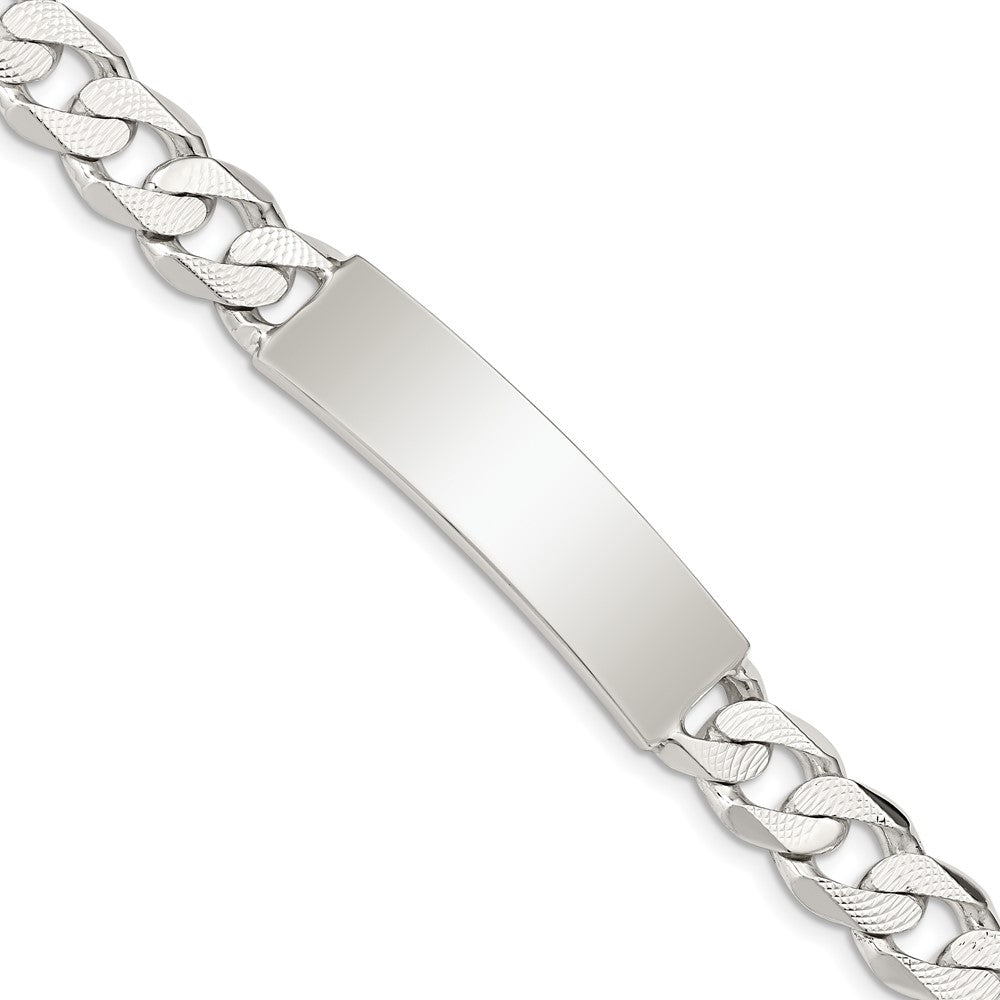 Sterling Silver Polished Engraveable Patterned Curb Link ID Bracelet QCD250-8