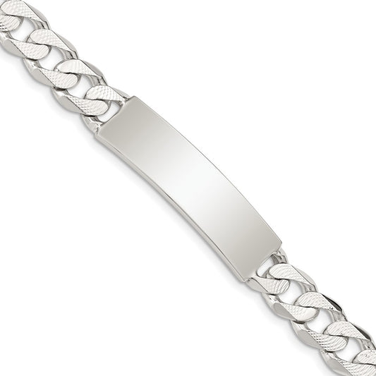 Sterling Silver Polished Engraveable Patterned Curb Link ID Bracelet QCD250-8