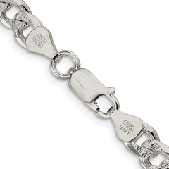 Sterling Silver Rhodium-plated 7mm Pav������������������ Curb ChainQCF180R
