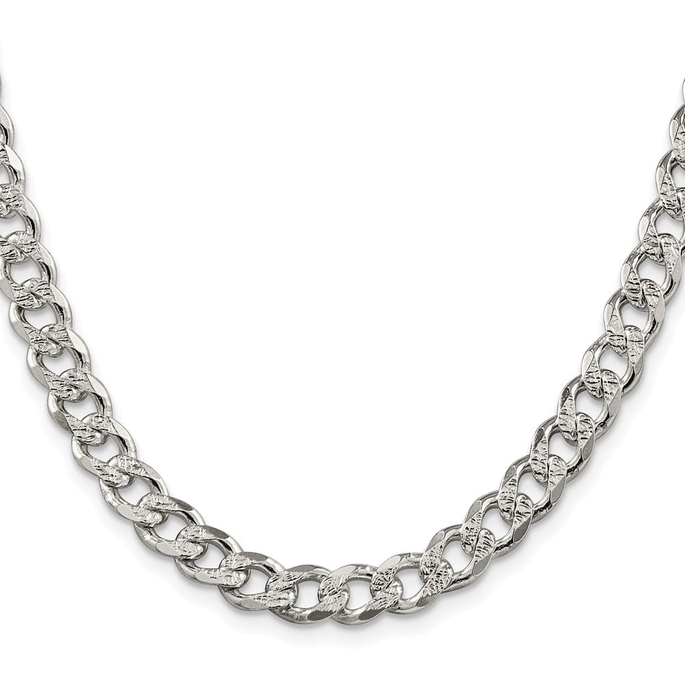Sterling Silver Rhodium-plated 7.5mm Pav������������������ Curb ChainQCF200R