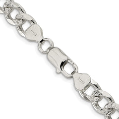 Sterling Silver Rhodium-plated 8.3mm Pav������������������ Curb ChainQCF220R