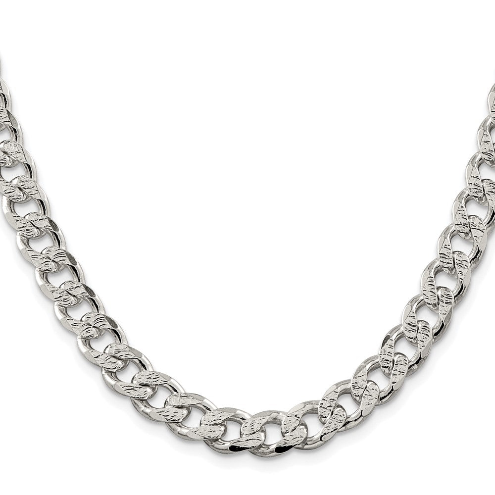 Sterling Silver Rhodium-plated 9.3mm Pav������������������ Curb ChainQCF250R