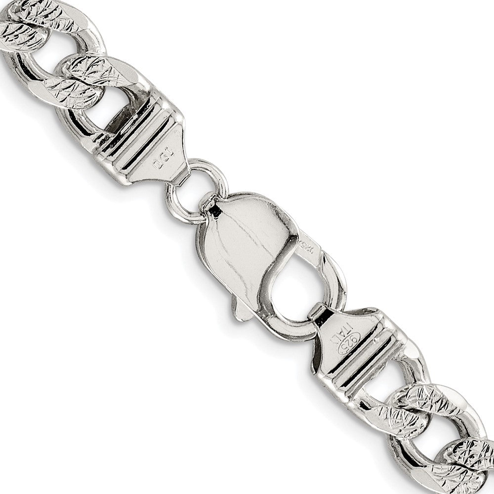 Sterling Silver Rhodium-plated 9.3mm Pav������������������ Curb ChainQCF250R