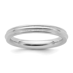 Sterling Silver Rhodium-plated 3mm Comfort Fit Milgrain Size 13.5 Band