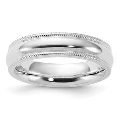 Sterling Silver 5mm Comfort Fit Half Round Milgrain Size 7.5 Band
