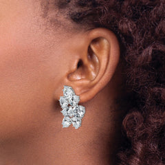 QCM100 Cheryl M Sterling Silver Rhodium-plated Fancy Brilliant-cut CZ Cluster Omega Back Earrings