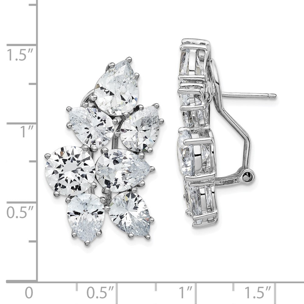 QCM100 Cheryl M Sterling Silver Rhodium-plated Fancy Brilliant-cut CZ Cluster Omega Back Earrings