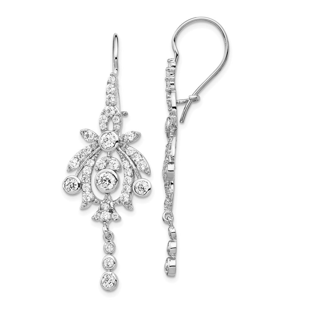 QCM108 Cheryl M Sterling Silver Rhodium-plated Fancy Brilliant-cut Bezel CZ Kidney Wire Dangle Earrings