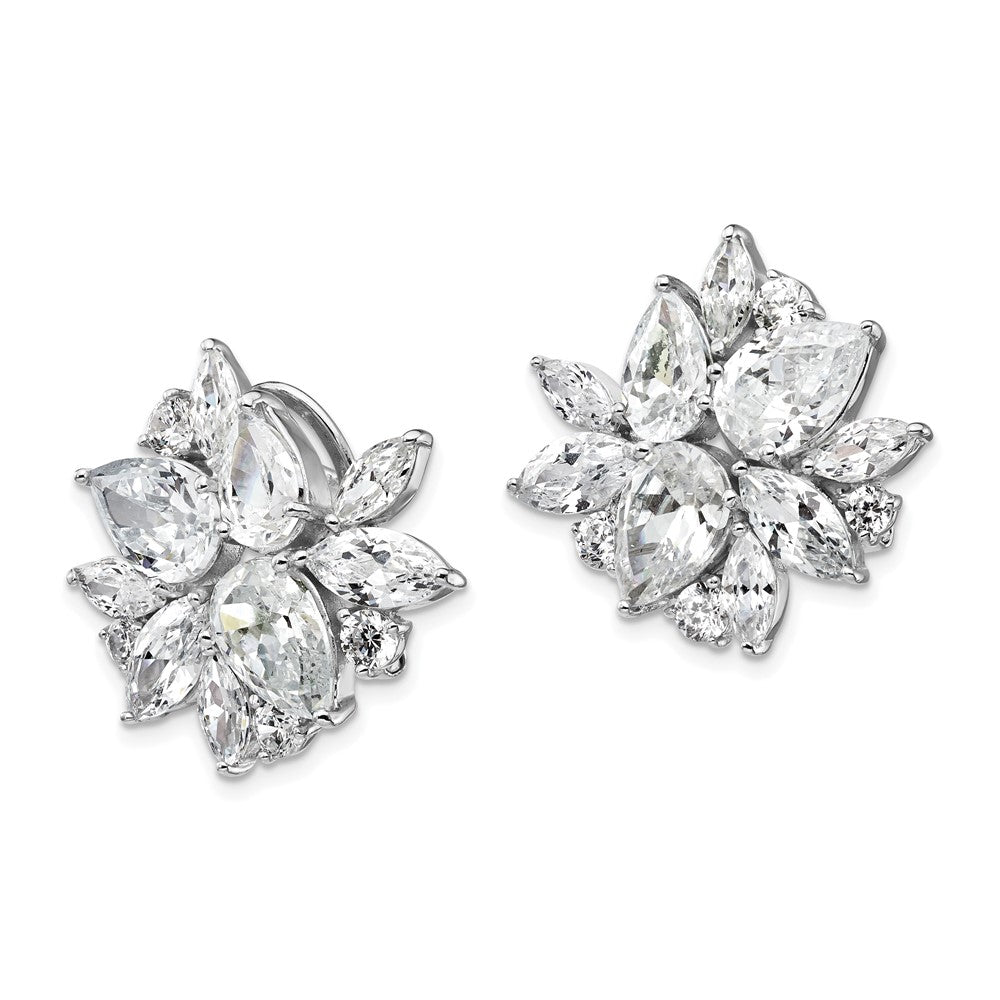 QCM1102 Cheryl M Sterling Silver Rhodium-plated Brilliant-cut & Marquise-cut CZ Cluster Post Omega Back Earrings