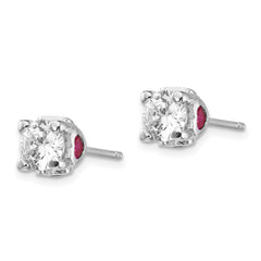 QCM1141 Cheryl M Sterling Silver Rhodium-plated Brilliant-cut Lab Created Ruby and Brilliant-cut White CZ with Heart Sides Stud Post Earrings