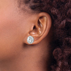 QCM131 Cheryl M Sterling Silver Rhodium-plated Fancy Brilliant-cut and Emerald-cut CZ Halo Post Earrings