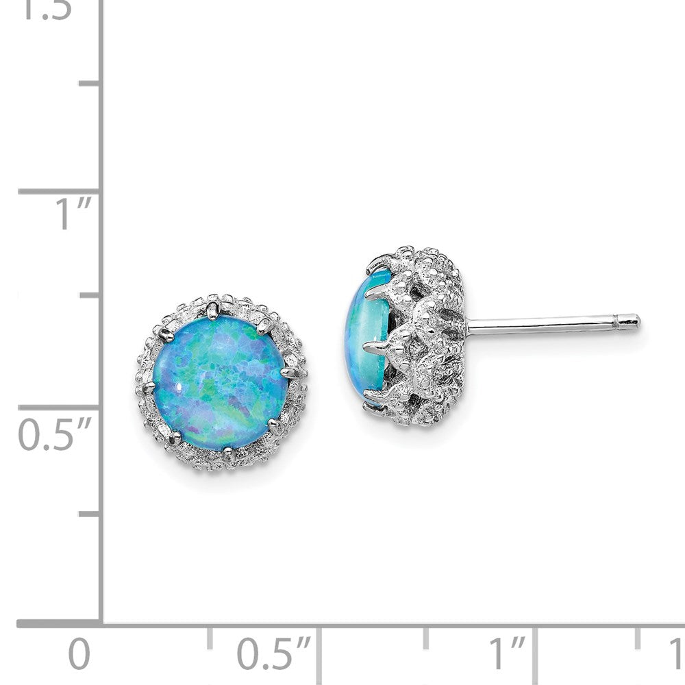 QCM1389 Cheryl M Sterling Silver Rhodium-plated Cabochon Lab Created Blue Opal and Brilliant-cut CZ Post Earrings