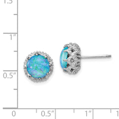 QCM1389 Cheryl M Sterling Silver Rhodium-plated Cabochon Lab Created Blue Opal and Brilliant-cut CZ Post Earrings