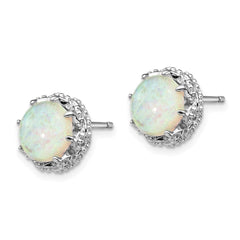 QCM1390 Cheryl M Sterling Silver Rhodium-plated Cabochon Lab Created Opal and Brilliant-cut CZ Post Stud Earrings