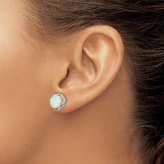 QCM1390 Cheryl M Sterling Silver Rhodium-plated Cabochon Lab Created Opal and Brilliant-cut CZ Post Stud Earrings