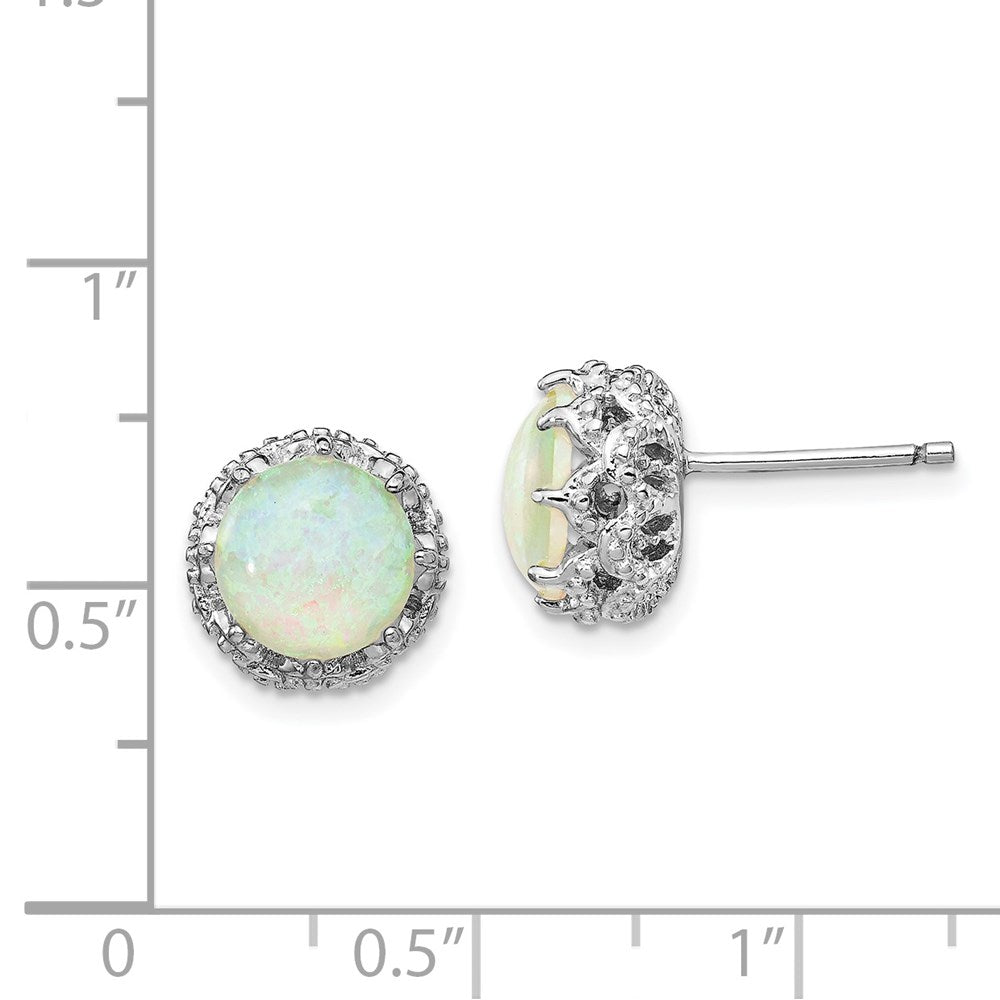 QCM1390 Cheryl M Sterling Silver Rhodium-plated Cabochon Lab Created Opal and Brilliant-cut CZ Post Stud Earrings