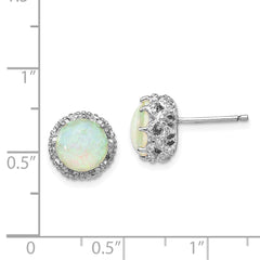 QCM1390 Cheryl M Sterling Silver Rhodium-plated Cabochon Lab Created Opal and Brilliant-cut CZ Post Stud Earrings