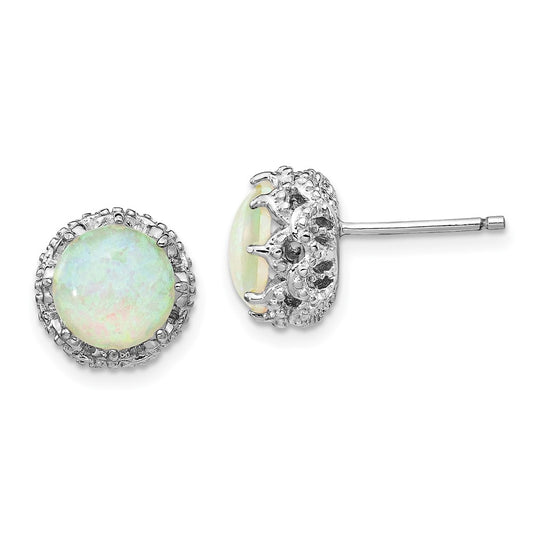 QCM1390 Cheryl M Sterling Silver Rhodium-plated Cabochon Lab Created Opal and Brilliant-cut CZ Post Stud Earrings