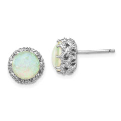 QCM1390 Cheryl M Sterling Silver Rhodium-plated Cabochon Lab Created Opal and Brilliant-cut CZ Post Stud Earrings