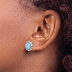 QCM1396 Cheryl M Sterling Silver Rhodium-plated Cabochon Lab Created Blue Opal and Brilliant-cut CZ Post Earrings