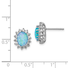 QCM1396 Cheryl M Sterling Silver Rhodium-plated Cabochon Lab Created Blue Opal and Brilliant-cut CZ Post Earrings