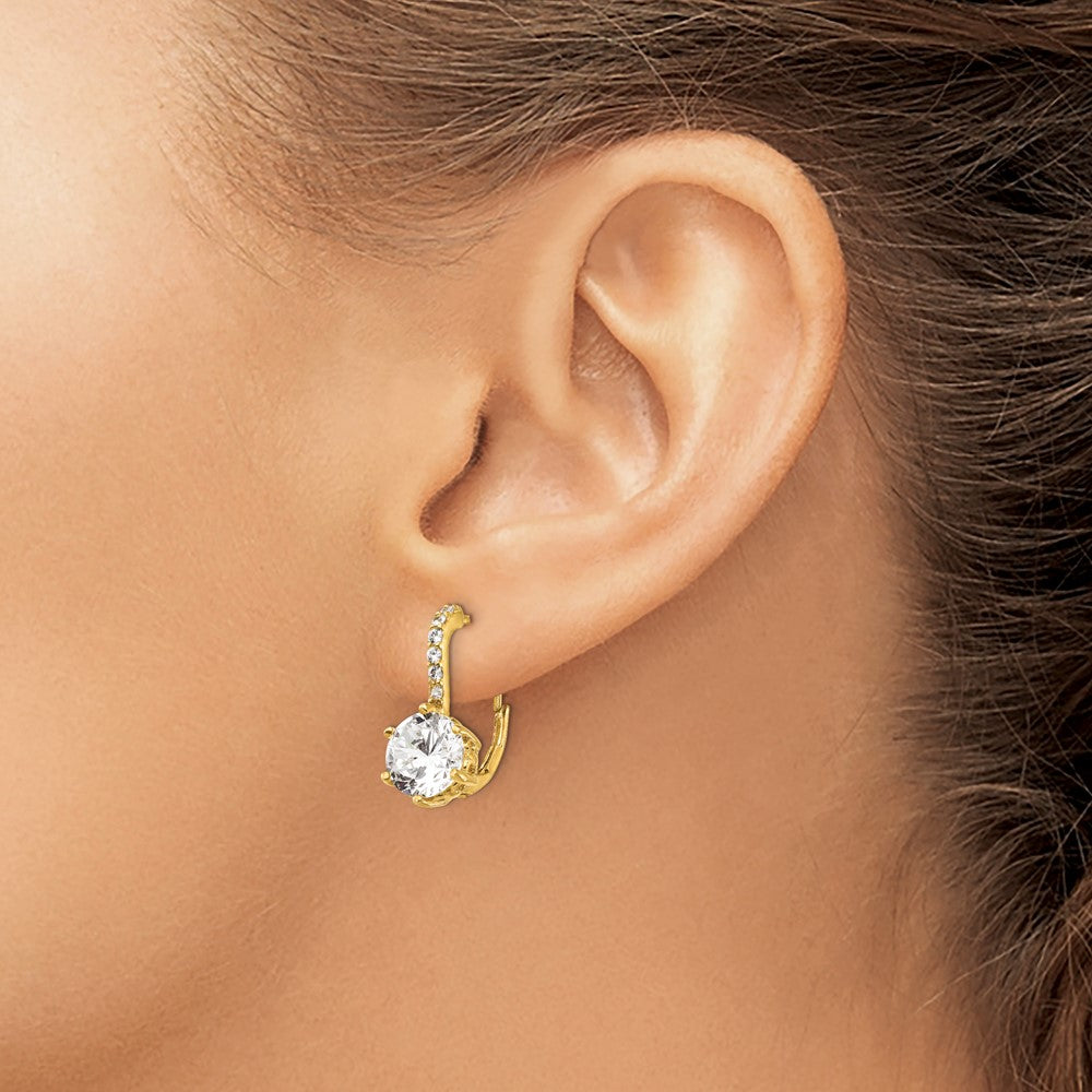 QCM1408 Cheryl M Sterling Silver Gold-plated Brilliant-cut CZ Leverback Earrings