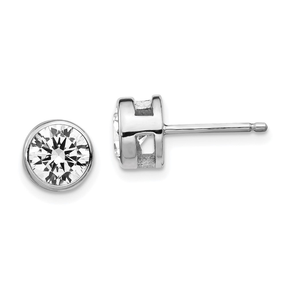 QCM1415 Cheryl M Sterling Silver Rhodium-plated Brilliant-cut 7mm CZ Bezel Stud Post Earrings
