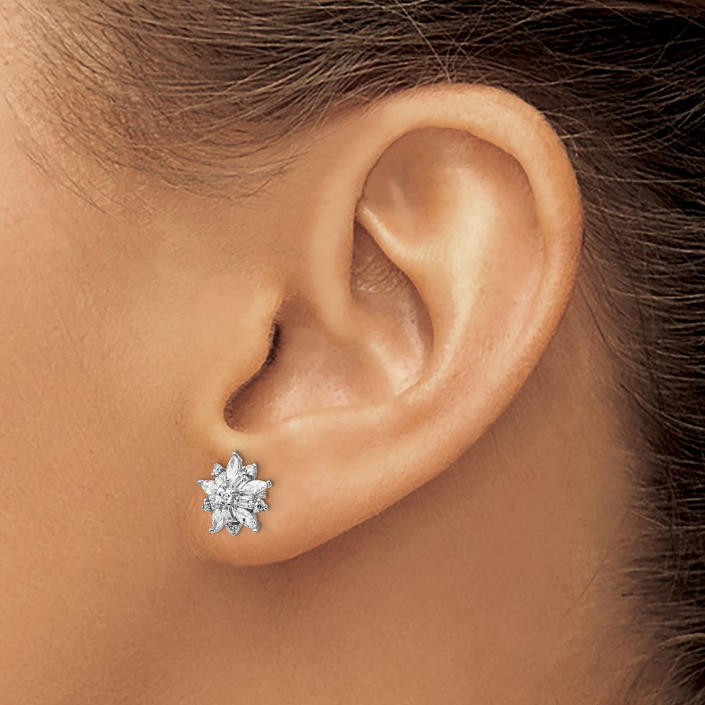 QCM1427 Cheryl M Sterling Silver Rhodium-plated Brilliant-cut Marquise-cut and Baguette-cut CZ Post Earrings